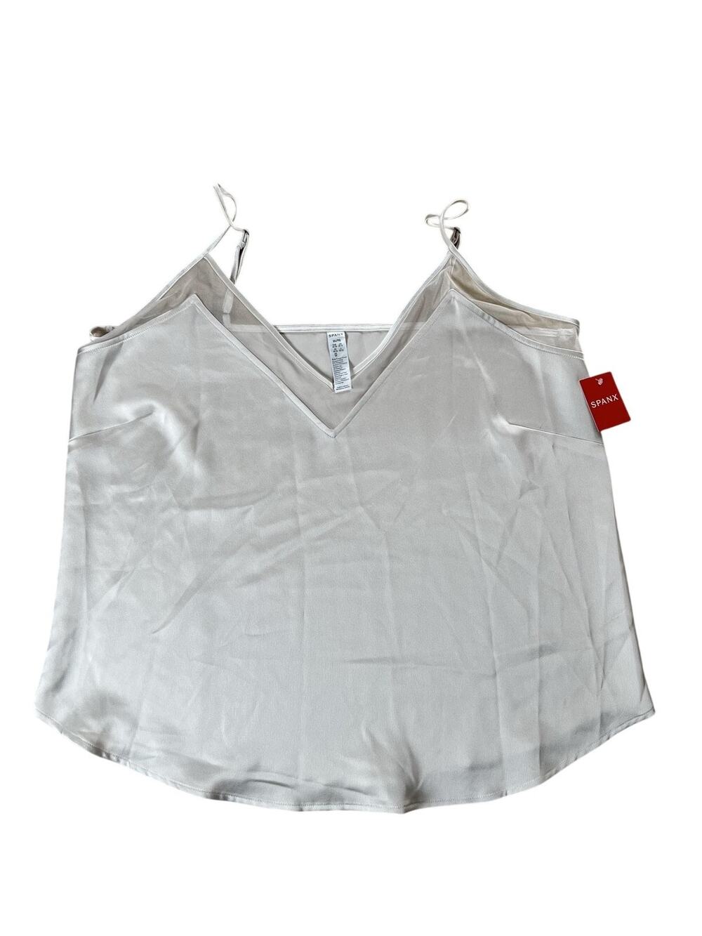 Spanx Tank Womens XL White Mesh V-Neck Lined Cami Adjustable Strap Stretch